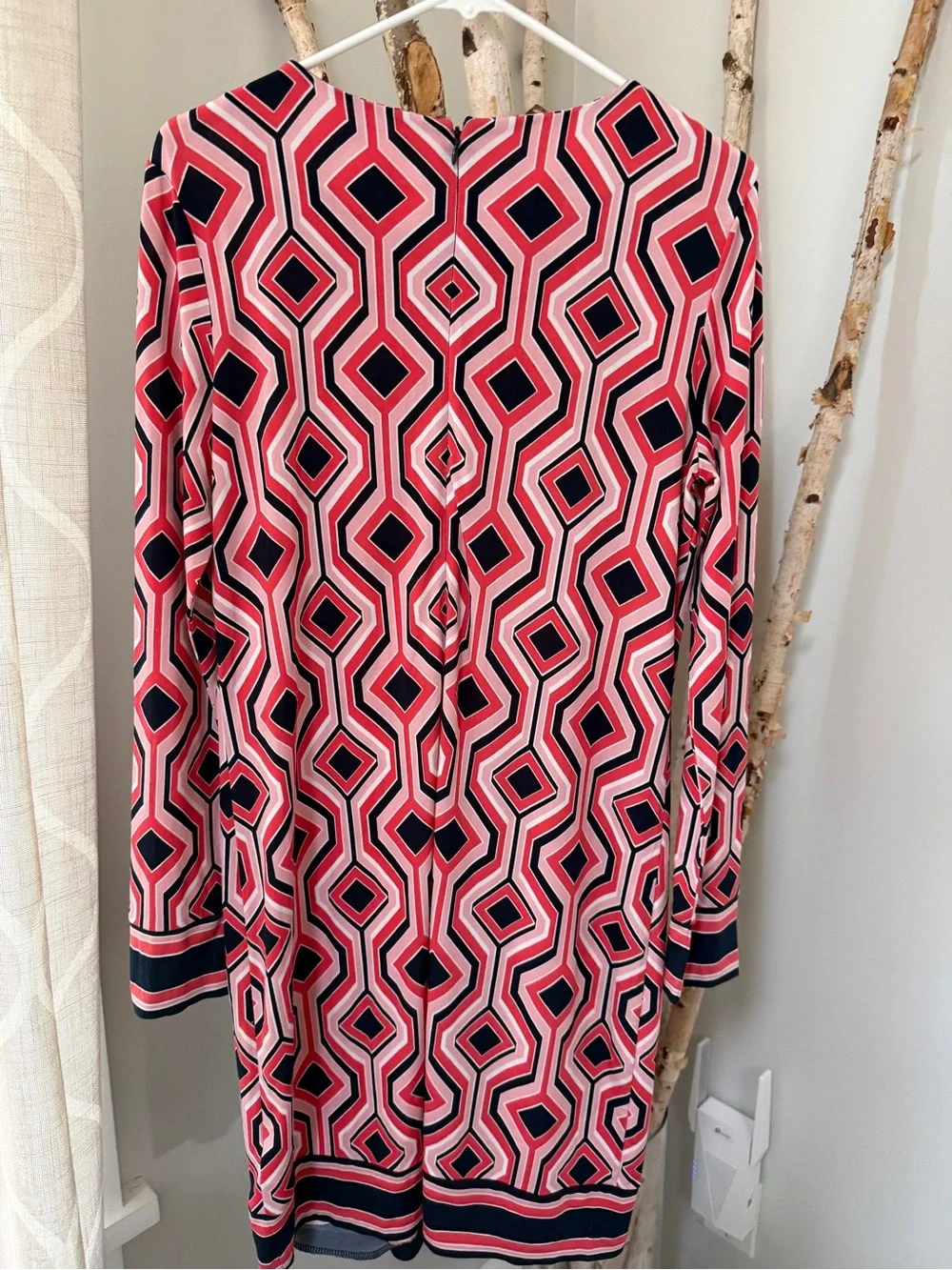 Michael Kors Pink and Navy Geometric Long-Sleeve Dress